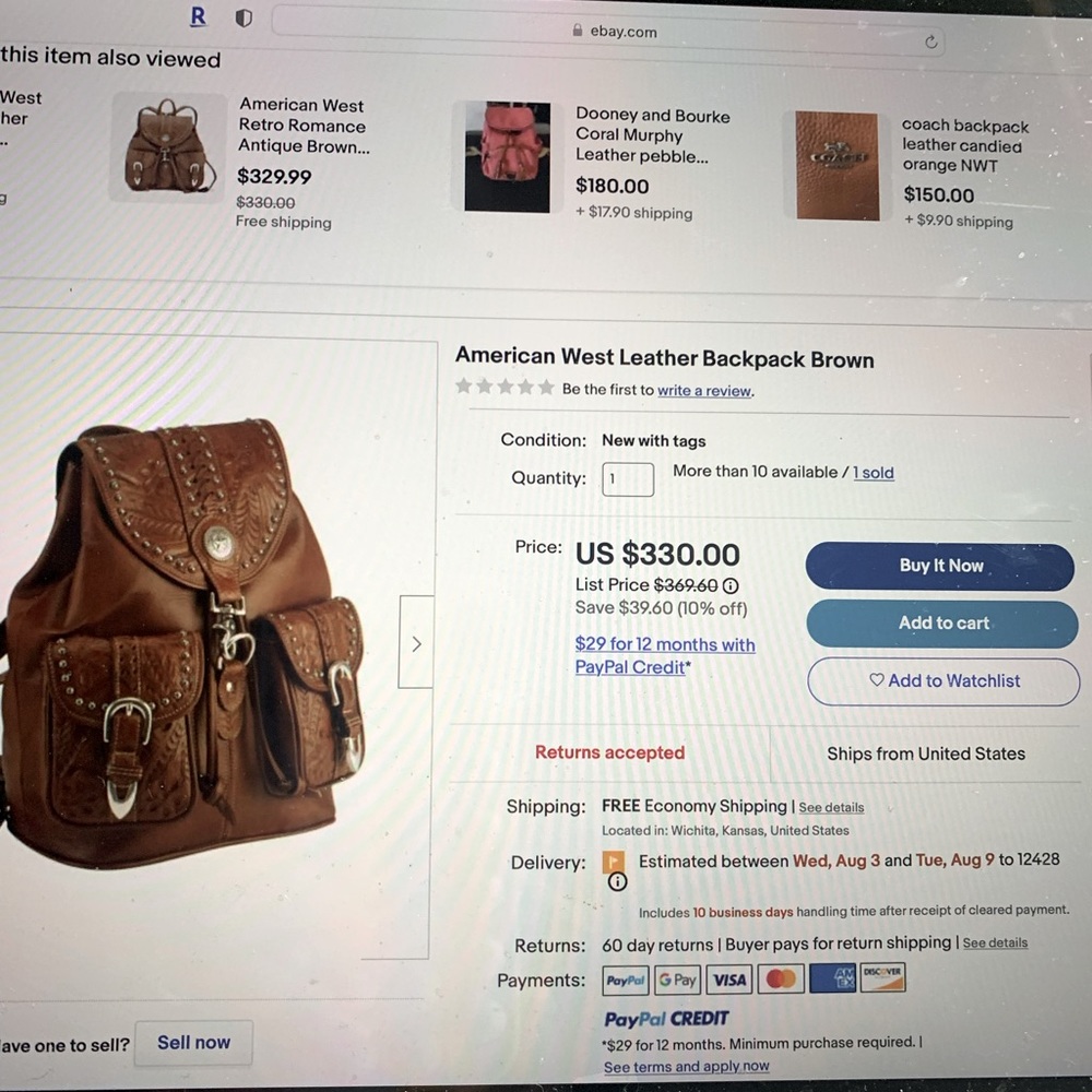 American west Genuine leather hand made backpack